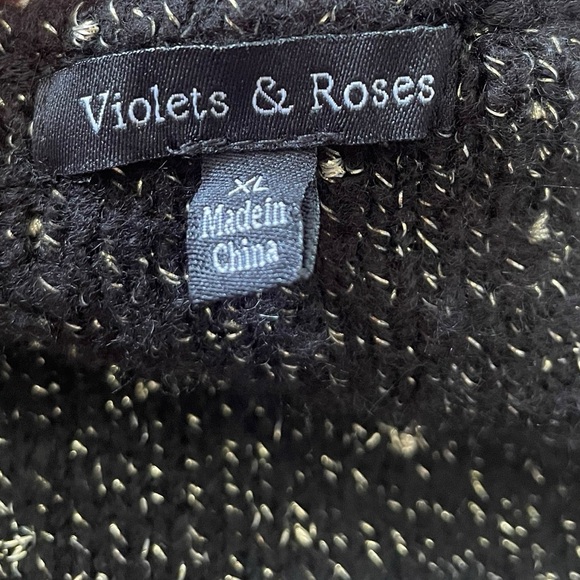 Violets & Roses Black Gold Metallic Sparkle Wrap Bishop Long Sleeve Sweater Top - Picture 4 of 5